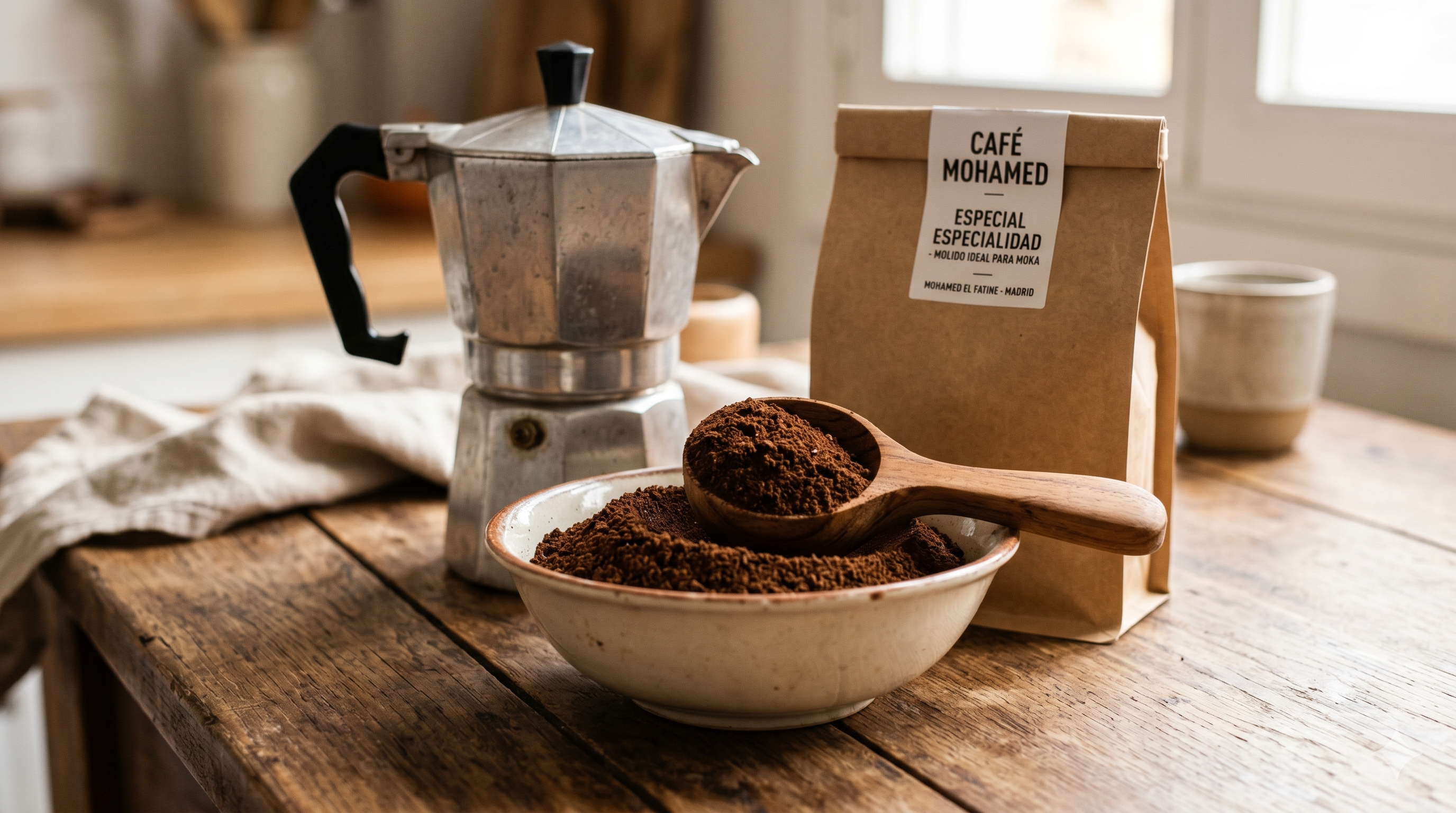 Café molido de especialidad con textura ideal para la preparación en cafetera italiana tradicional